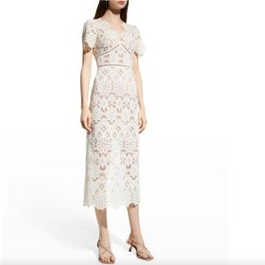 NWT $540 Self-Portrait Floral Guipure Midi Dress in Ivory - sizes 2 and 10!